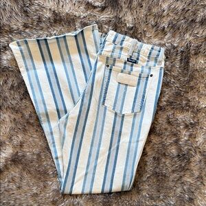 Wrangler Blue and White Striped High Rise Flare Leg Jeans